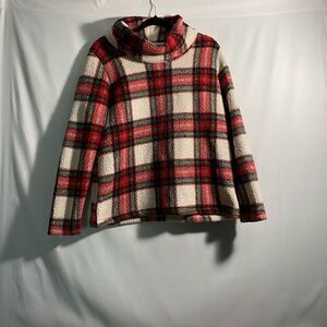 STYLE & CO Petite Plaid Cowlneck Sherpa Pullover size small